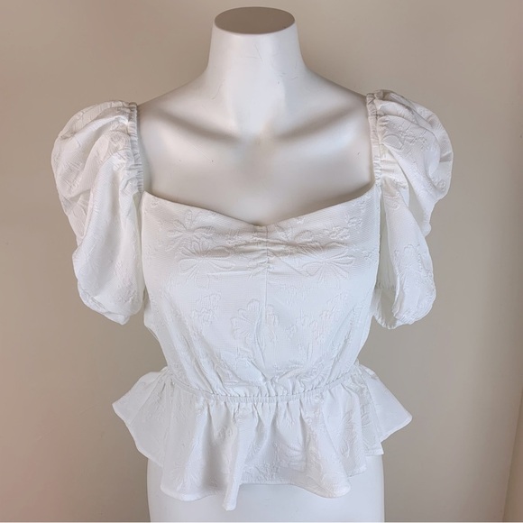 Wayf Tops - WAYF Puff Sleeve Crop Blouse with side cut outs